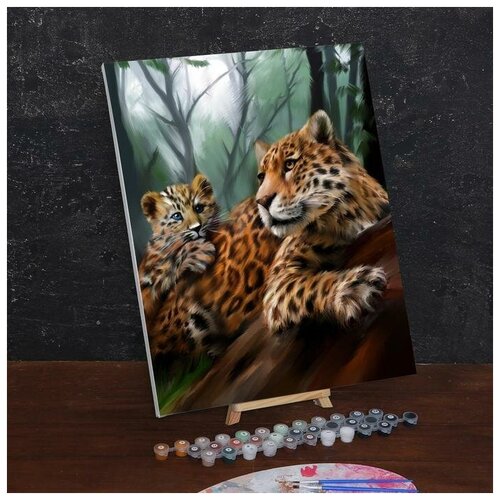 Живопись по номерам/Картина по номерам на холсте с подрамником Леопарды. Мама и малыш 40х50 см