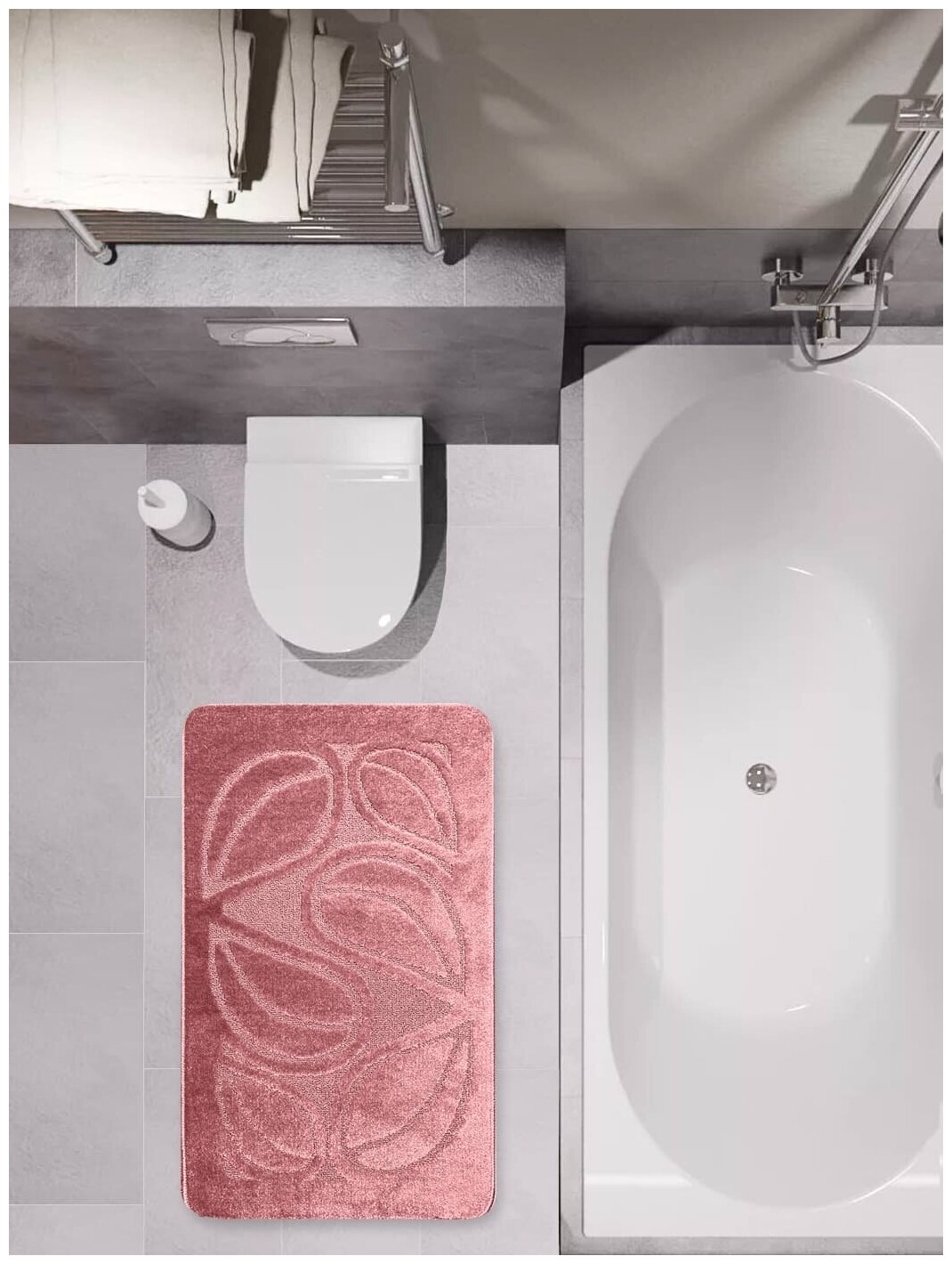 Коврик для ванной MAST, 60х100 см, розовые листья - фотография № 2