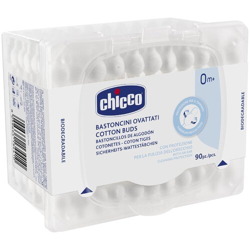 Палочки ватные Сhicco с ограничителем 0м+, 90 шт. губка chicco baby moments для купания ребенка 0 320615057