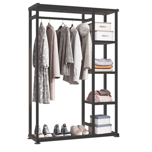 Вешалка напольная для одежды и обуви, стальная с полками и одной перекладиной, 156х105х30 см, белый