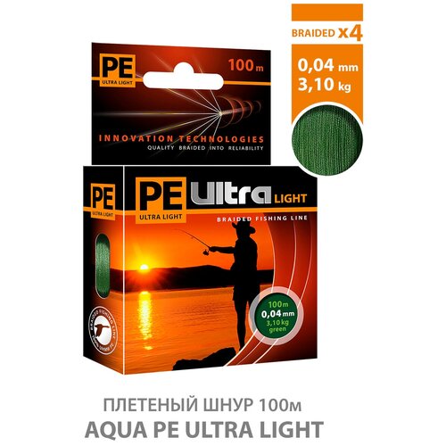 плетеный шнур aqua pe ultra light dark green 100m 0 14mm Плетеный шнур для рыбалки AQUA PE Ultra Light Dark Green 100m 0.04mm 3.1kg