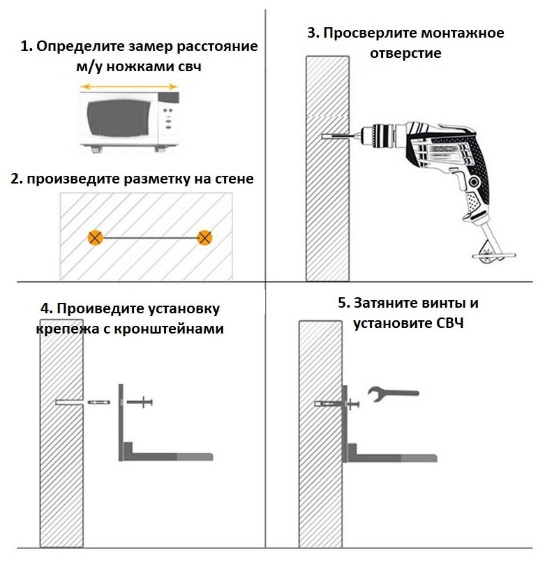Кронштейн микроволновой печи складной универсальный, полка для микроволновой печи, уголок для микроволновой печи, СВЧ ( комплект 2шт) — фото 1