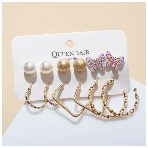 Серьги конго Queen Fair, пластик, эмаль, розовый, золотой серьги конго queen fair эмаль золотой голубой