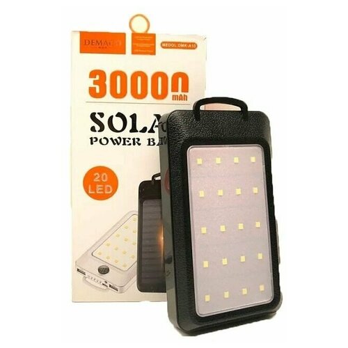 Внешний аккумулятор на солнечной батарее 30000 mAh с 2 usb портами Demaco A10 черный Solar power Bank 151200₽