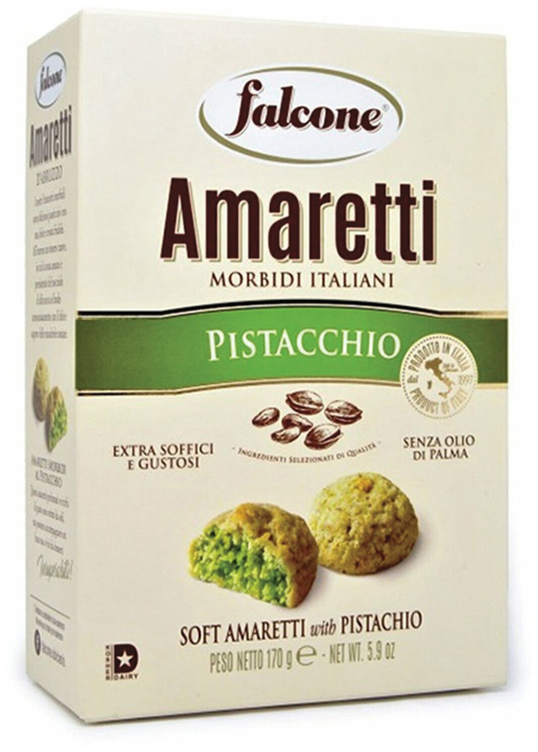 фото Печенье сдобное FALCONE "Amaretti" мягкое с фисташками, 170 г, картонная упаковка, MC-00013545