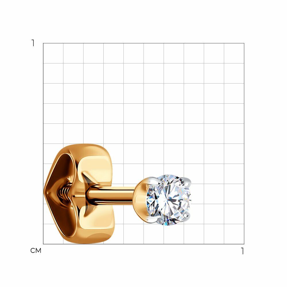 Моносерьга Diamant, красное золото, 585 проба, фианит, размер 3 мм, , бесцветный — фото 1