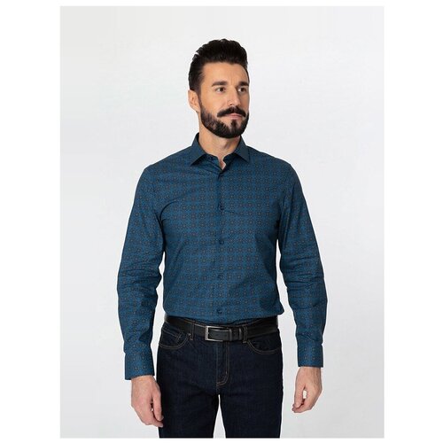 фото Рубашка мужская длинный рукав greg 223/131/2294/zn/1p, прилегающий силуэт / super slim fit, цвет синий, рост 174-184, размер ворота 42