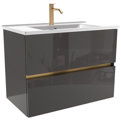 Тумба для ванной комнаты ЗОВ Софи, с умывальником, Грифель глянец 60