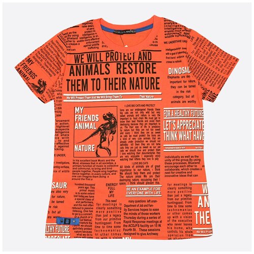 фото Футболка хлопковая с принтом - оранжевый - 5 лет blueland