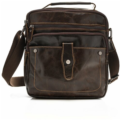 фото Кожаная тёмно-коричневая сумка-планшет через плечо route66