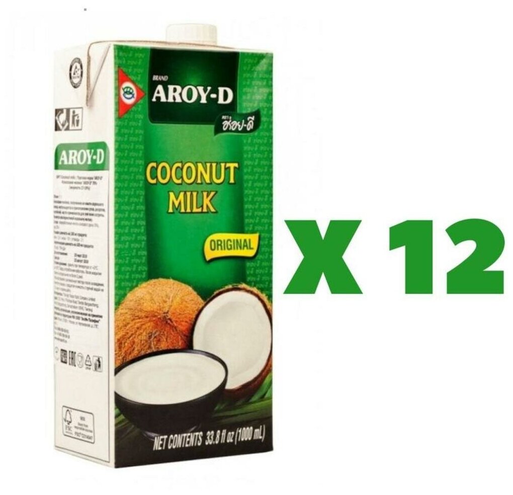 Кокосовое молоко AROY-D 1л*12шт растительные жиры 17-19% тетрапак - фотография № 1