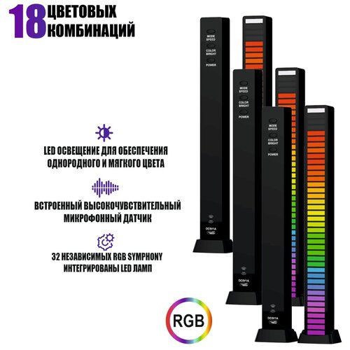 Светодиодная подсветка RGB D092 эквалайзер для музыки, черный, 3 шт.