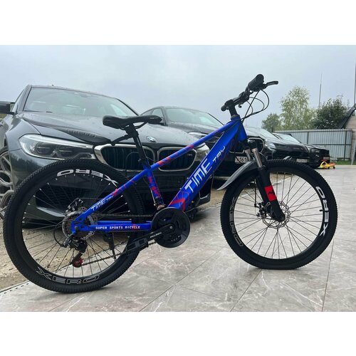 Велосипед подростковый Richiesto ТT10121s 24 Стальная Рама 14 Детский спортивный Мужской Женский Для активного отдыха синий с надписью 2275900₽