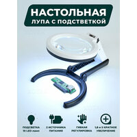 Лупа для чтения складная, штативная, с подсветкой 1.8 х 5 кратное увеличение