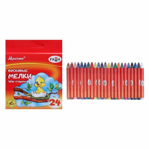 Мелки восковые 24 цвета, 
