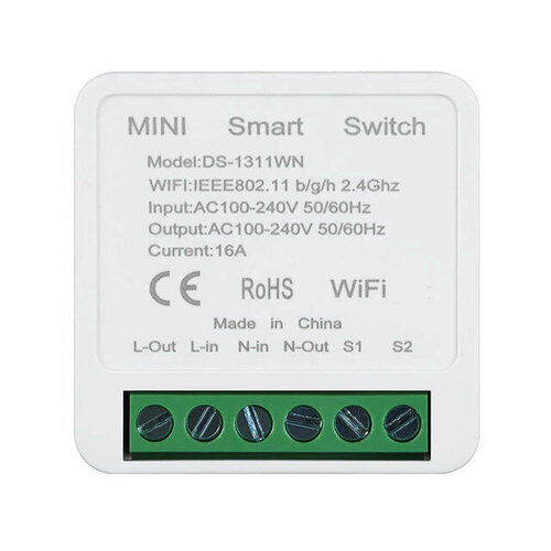 Мини переключатель WiFi реле Tuya mini Smart Switch WI-Fi 16A. Алиса, Alexa, Google Home, Маруся. WiFi Smart Switch 16A. mss510 умный выключатель meross smart wifi wall switch physical button