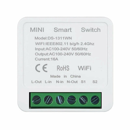 Мини переключатель WiFi реле Tuya mini Smart Switch WI-Fi 16A. Алиса, Alexa, Google Home, Маруся. WiFi Smart Switch 16A.