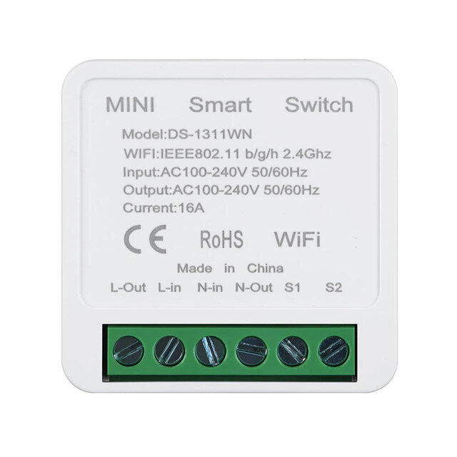 Мини переключатель WiFi реле Tuya mini Smart Switch WI-Fi 16A. Алиса, Alexa, Google Home, Маруся. WiFi Smart Switch 16A.