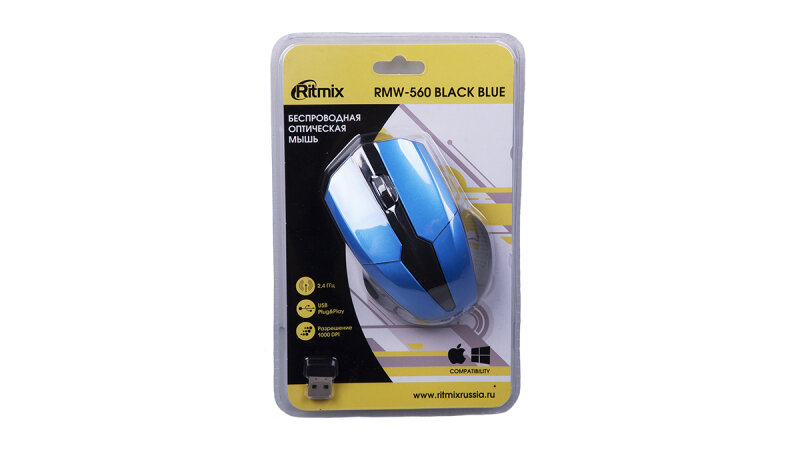 Мышь беспроводная RITMIX RMW-560 Black-Blue (15119387) - фотография № 4