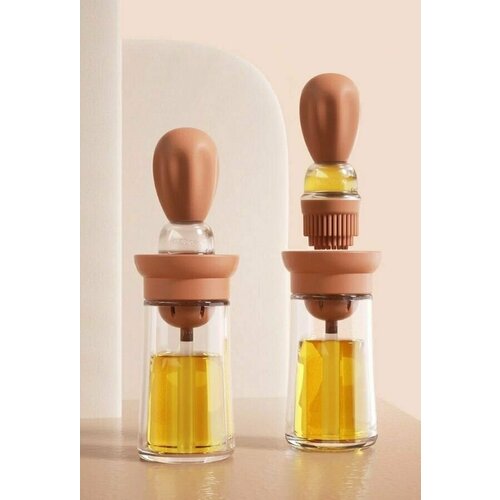 Масленка с силиконовой кисточкой и дозатором Емкость для масла и уксуса 180 мл цвет коричневый 366₽