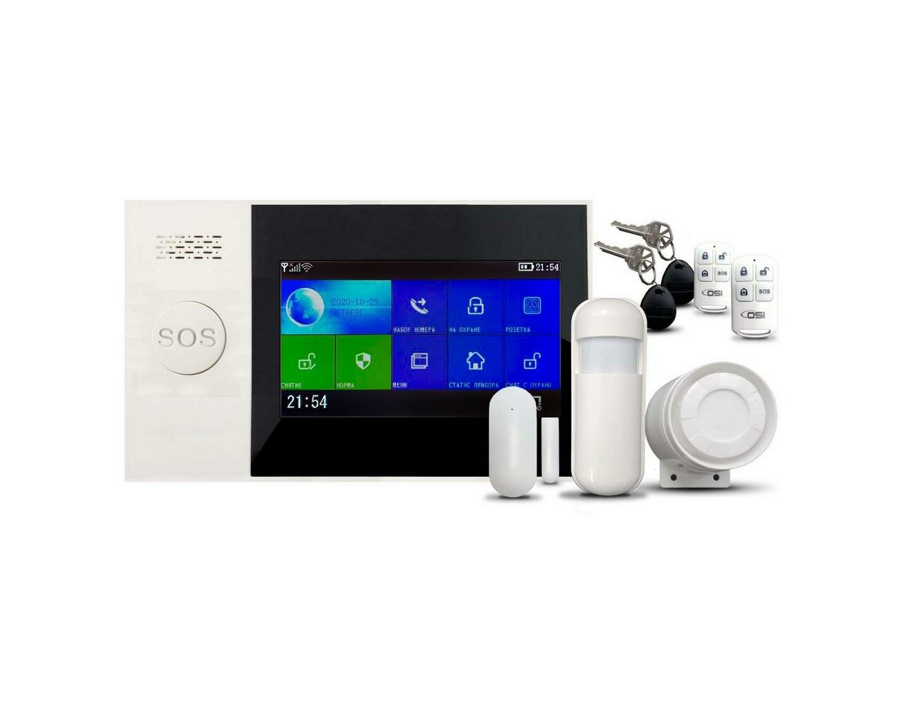 Беспроводная GSM и Wi-Fi сигнализация Страж Сенсор-GSM (W3634RU) с сенсорным экраном и приложением Tuya. Встроенный аккумулятор.