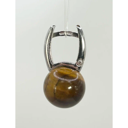 Серьги двусторонние Злато Кострома серебро 925 проба родирование тигровый глаз размер 12 мм длина 17 см серебристый 1700₽