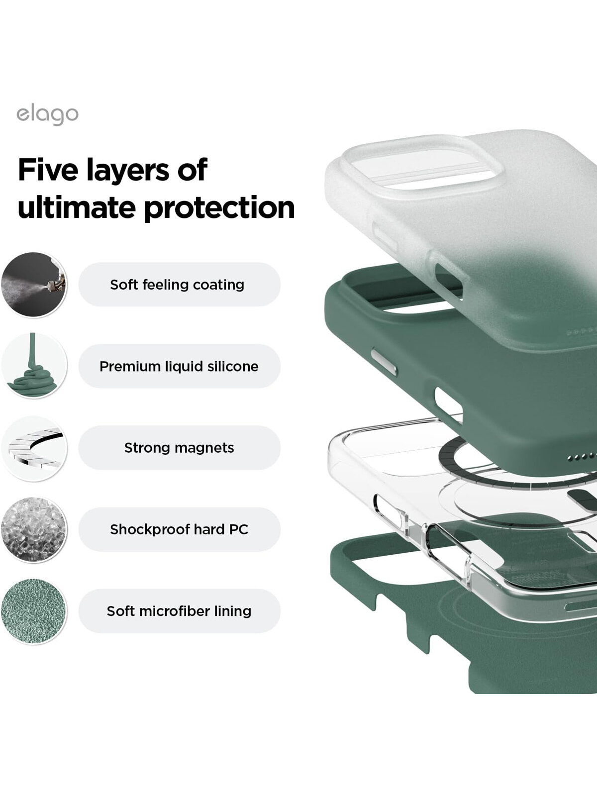 Elago для iPhone 16 Pro Max чехол Soft silicone (Liquid) Midnight Green (MagSafe) — фото 1