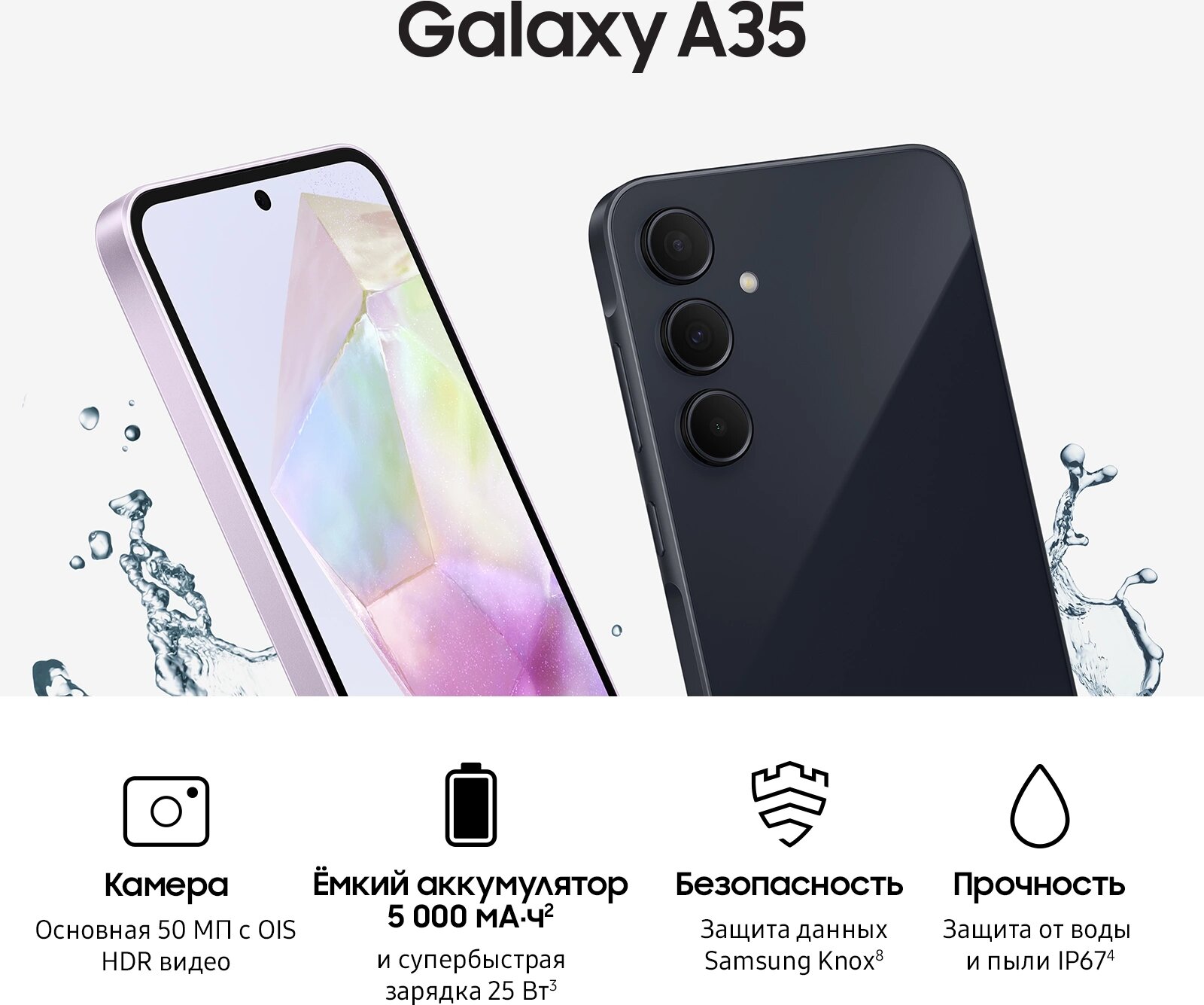 Смартфон Samsung Galaxy A356 A35 256 синий 48Мп 6.6" Android OS — фото 1