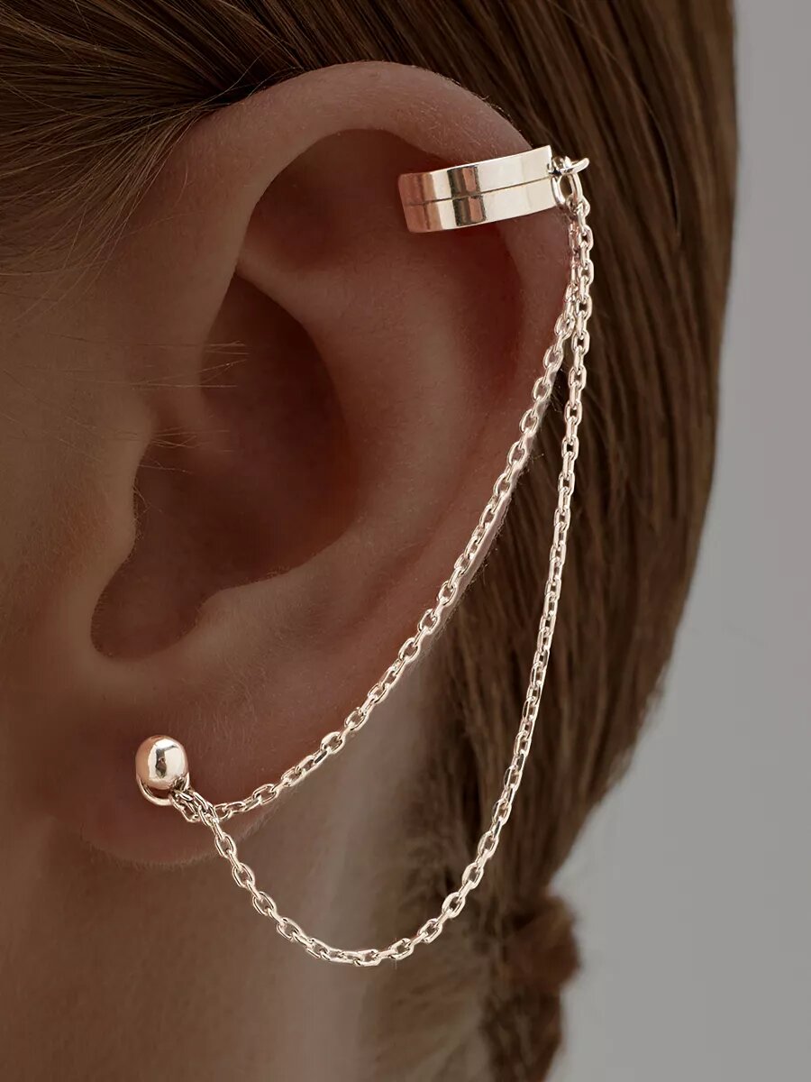 Серьги каффы, пусеты, серебро, 925 проба, родирование