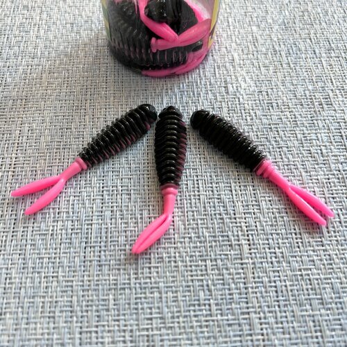 Силиконовая приманка для форели Креветка 55 мм, 10 шт в банке, аттрактант Сыр, цвет Черный-Розовый