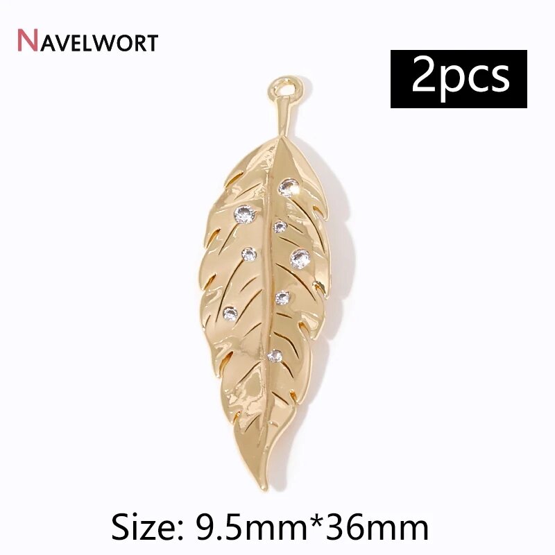 NAVELWORT Подвески листики с цирконами, 14K gold plated, 2 шт