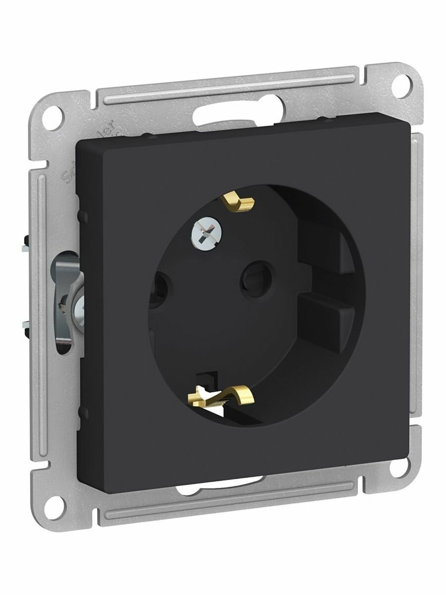 Розетка Systeme Electric ATLASDESIGN с заземлением со шторками 16А механизм карбон ATN001045