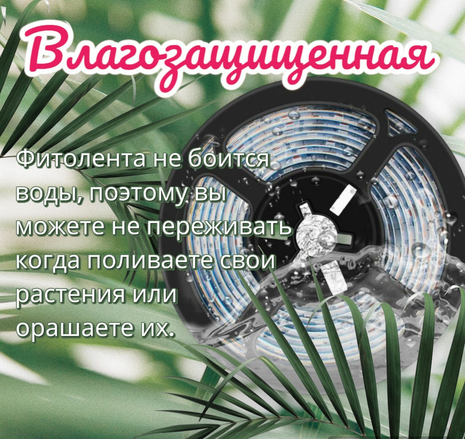 Изображение Фито-лента БЕЛАЯ холодная с сенсорным выключателем (3м, IP65) для растений полного спектра