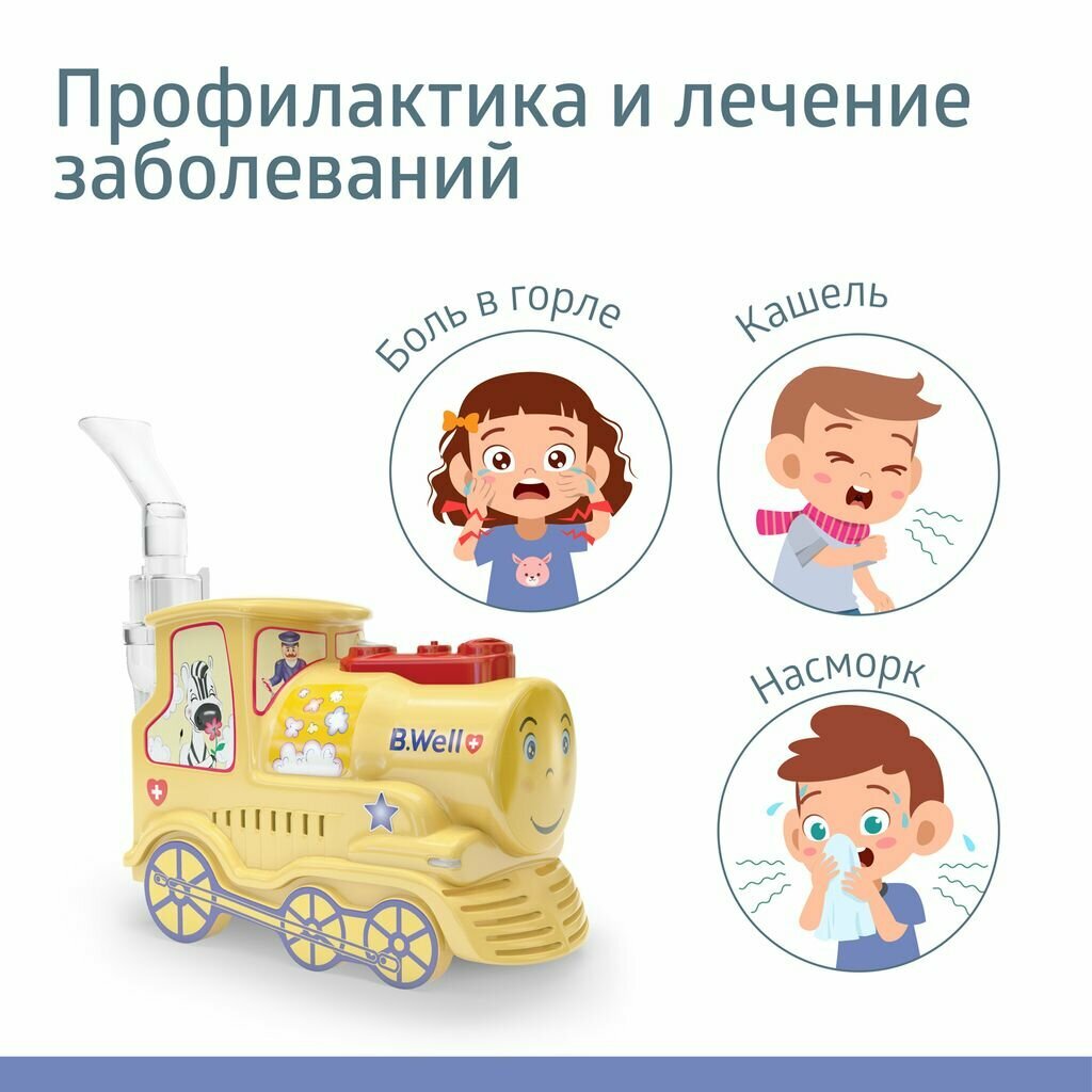Изображение Компрессорный небулайзер B.Well PRO-115, в форме игрушки, с насадками, желтый