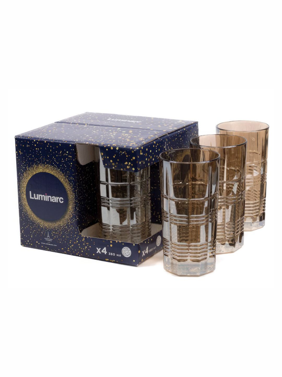 Стеклянные стаканы Luminarc, 380 мл, 4 шт Желтый ударопрочные — фото 1