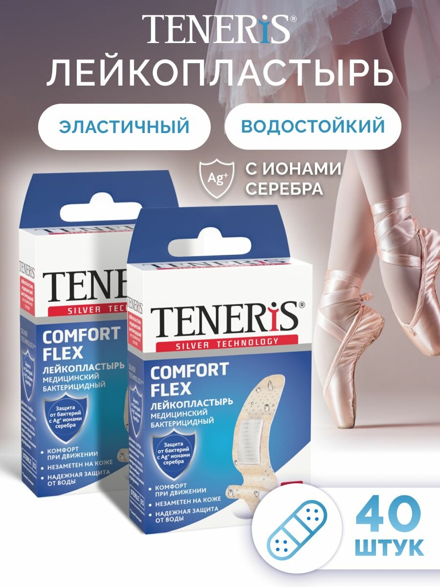 TENERIS COMFORT FLEX Лейкопластырь бактерицидный с ион. серебра на суперэластич. полимер. осн. 40 шт.