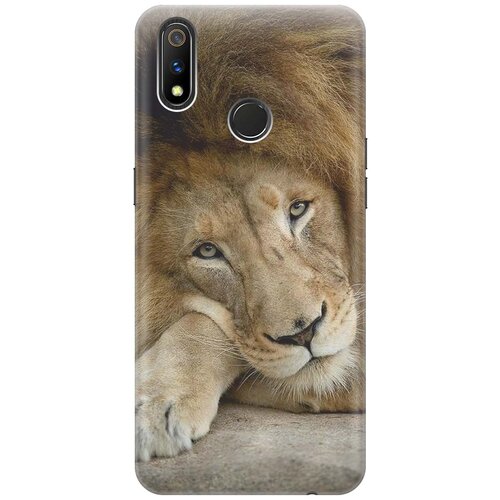 фото Cиликоновый чехол на realme 3 pro / рилми 3 про с принтом "спокойный лев" gosso