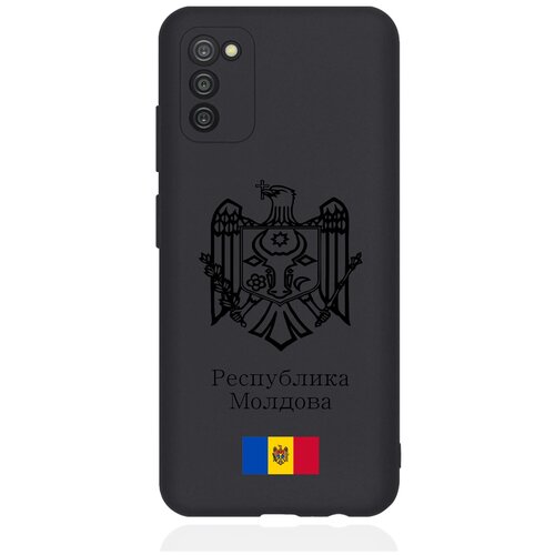 Черный силиконовый чехол для Samsung Galaxy A03s Черный лаковый Герб Республики Молдова/ Герб Молдавии