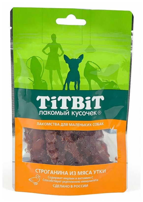 Лакомство для маленьких собак TiTbit Строганина из мяса Утки, 50 г - фотография № 1