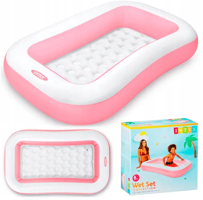Детский надувной бассейн INTEX/прямоугольный бассейн с мягким надувным дном/бело-розовый - фотография № 6