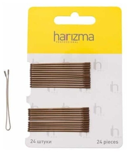 Невидимки Harizma 50 мм прямые 24 шт коричневые h10535-04