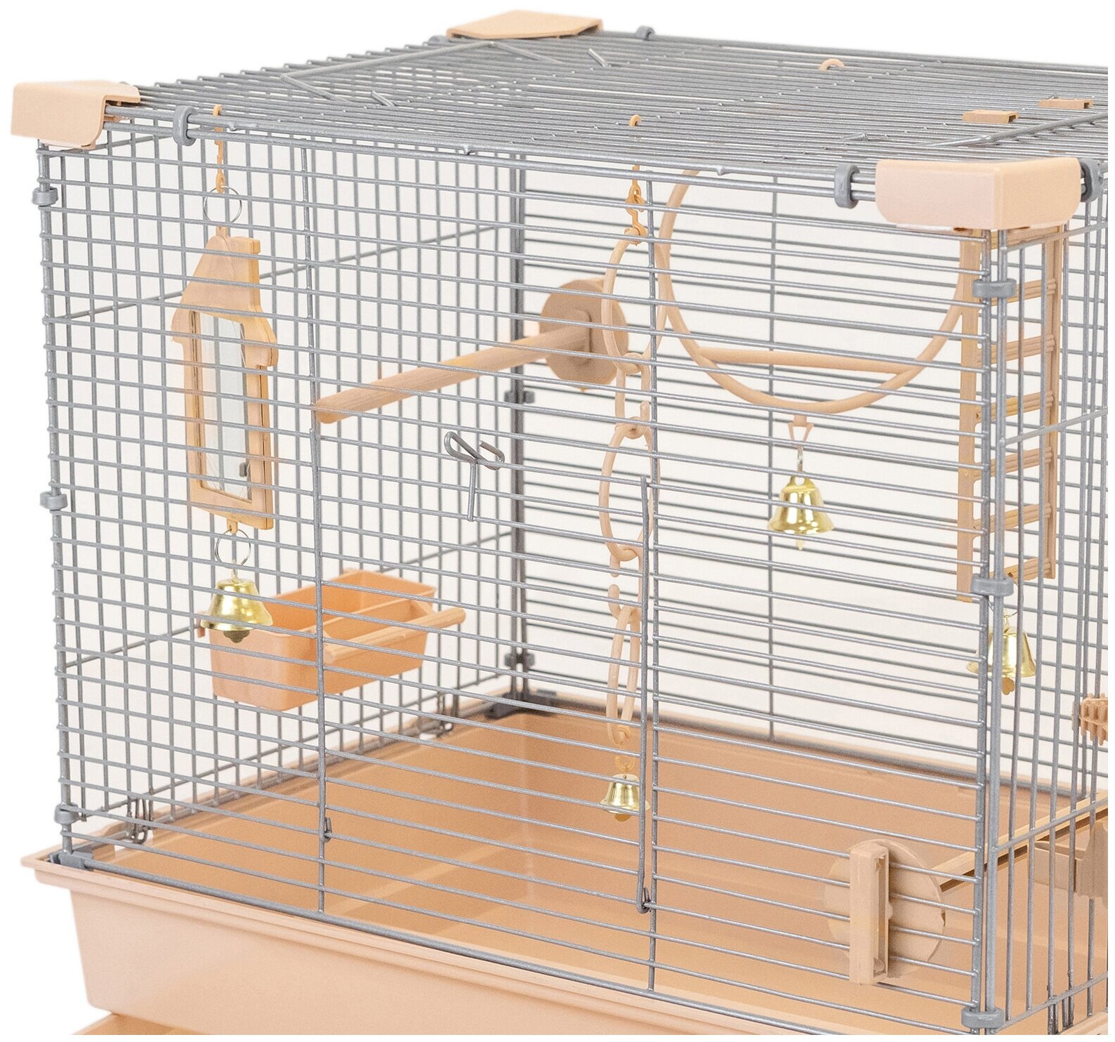 Клетка для птиц 42 х 30 х 37см "PetTails" Smart разборная, шаг прута 10,5мм, (с наполнением) бежевая - фотография № 3