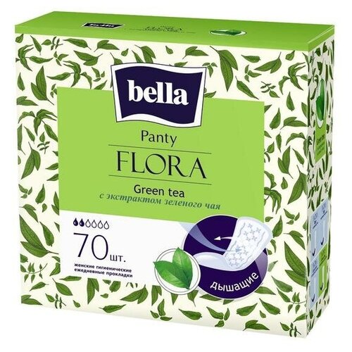 Прокладки женские гигиенические ежедневные bella Panty FLORA Green tea с экстрактом зеленого, 70 шт. прокладки ежедневные гигиенические лечебные травяные женские fu kang 20 шт