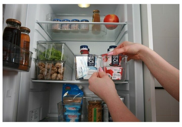 Контейнер для холодильника с крышкой и ручкой RICCO, 32×20,5×10 см, цвет прозрачный - фотография № 4