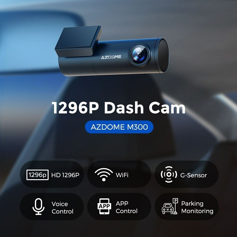 Автомобильный видеорегистратор Azdome M300 1296p DashCam WiFi в Комплекте Автомобильный HardWire Kit Кабель AZDOME JYX04