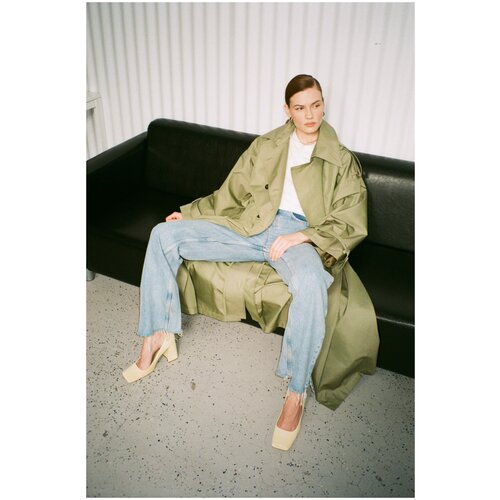 Двубортный тренч оверсайз LESYANEBO Зелёный