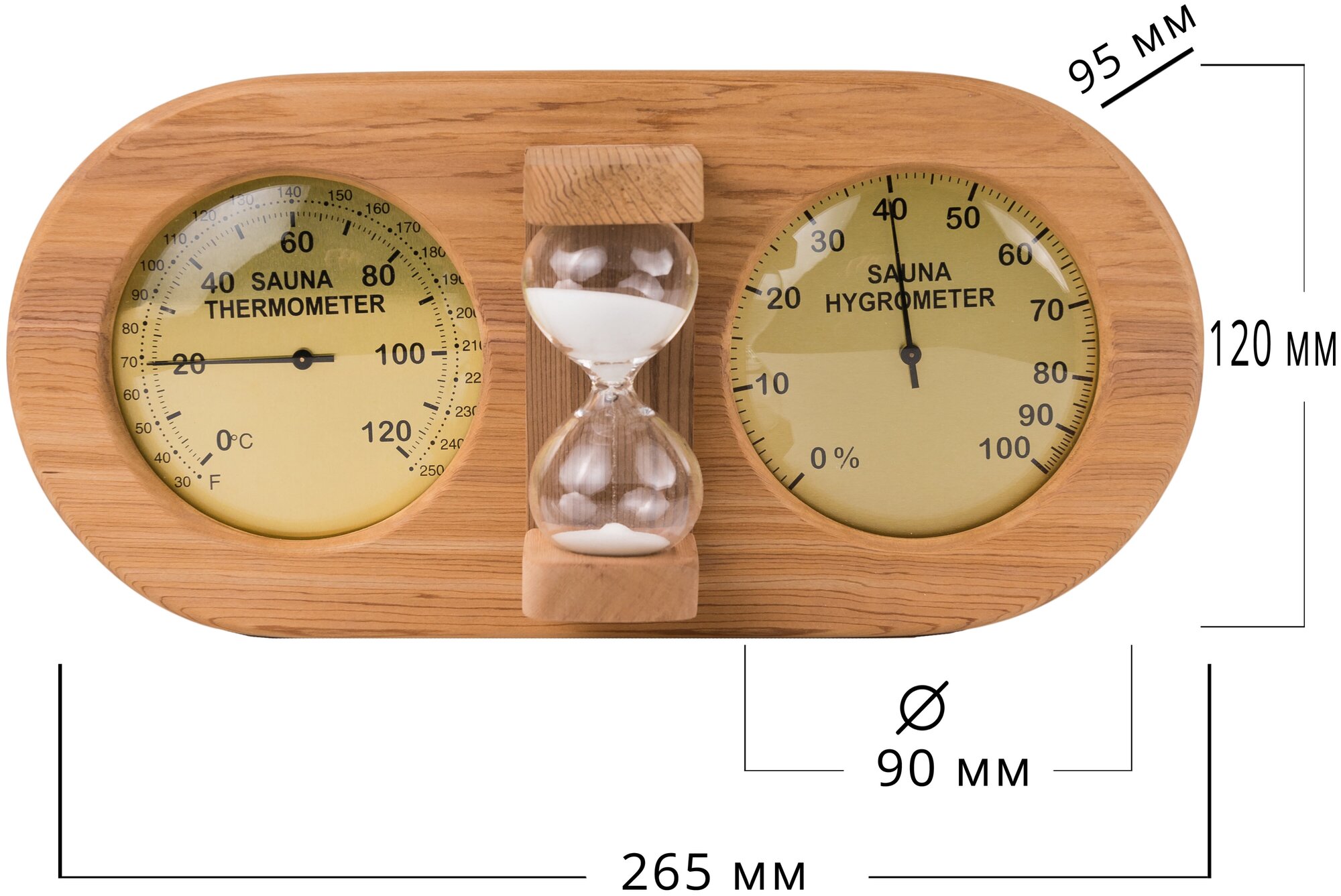 212F, Темогигрометр для бани и сауны с песочными часами (Золото)