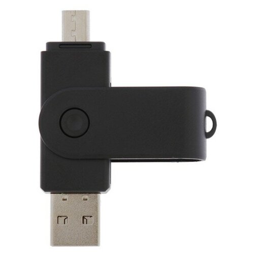 Картридер-OTG LuazON LNCR-001, подключение microUSB и USB, слоты SD microSD, черный, Luazon Home