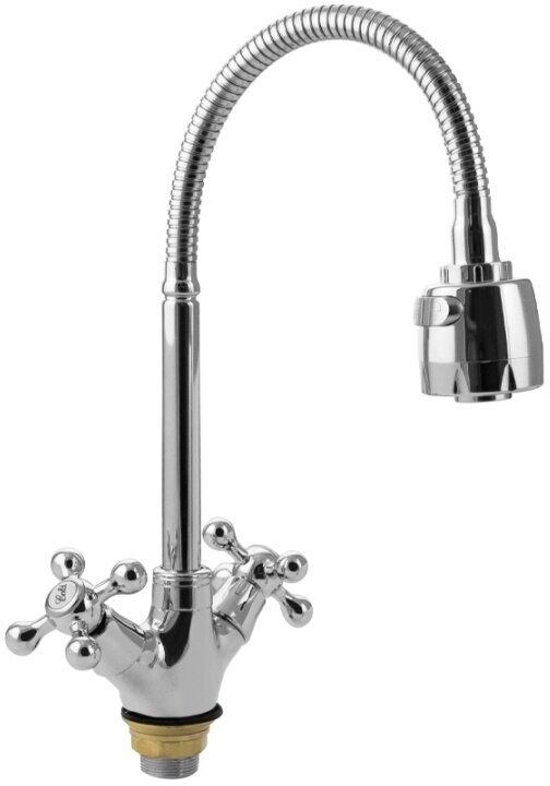 фото Смеситель кухонный, нержавеющая стальокерамика, с гибким изливом санакс