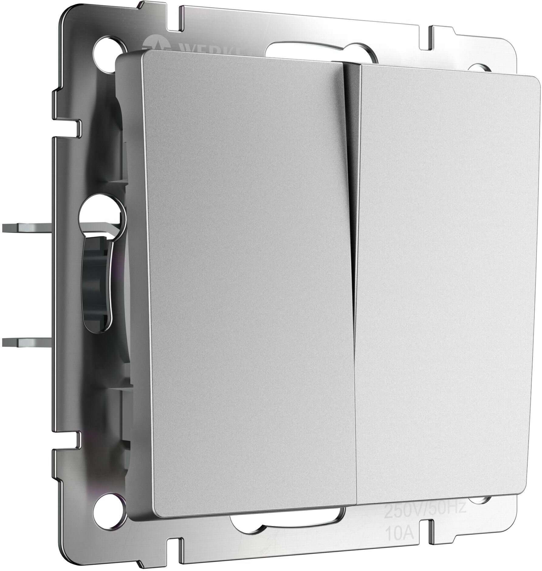 Перекрестный двухклавишный выключатель/переключатель Werkel W1123065 серебряный матовый IP20